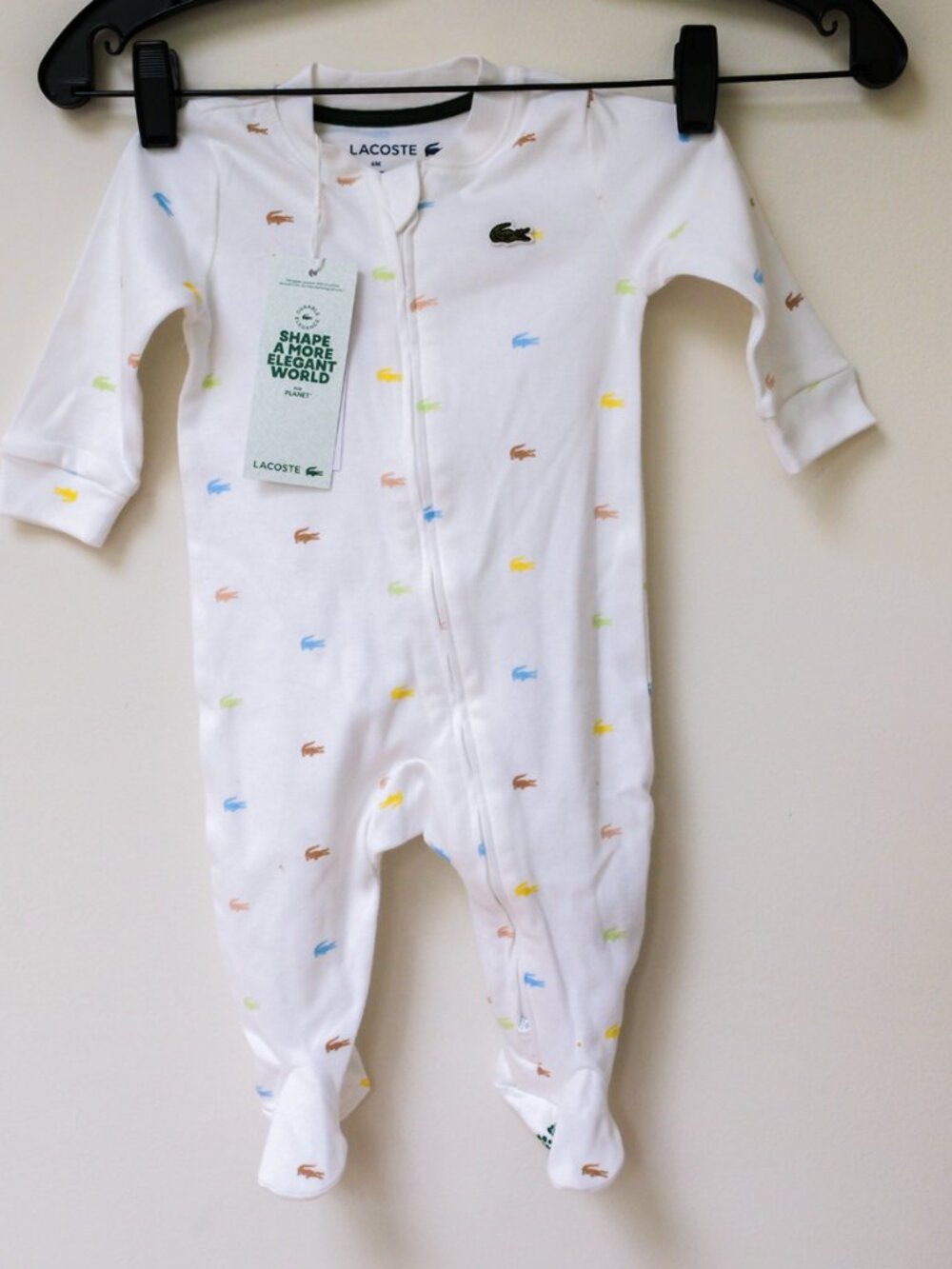 NWT Lacoste Babies' Crocodile Print Long-Sleeved Onesie sz 6M